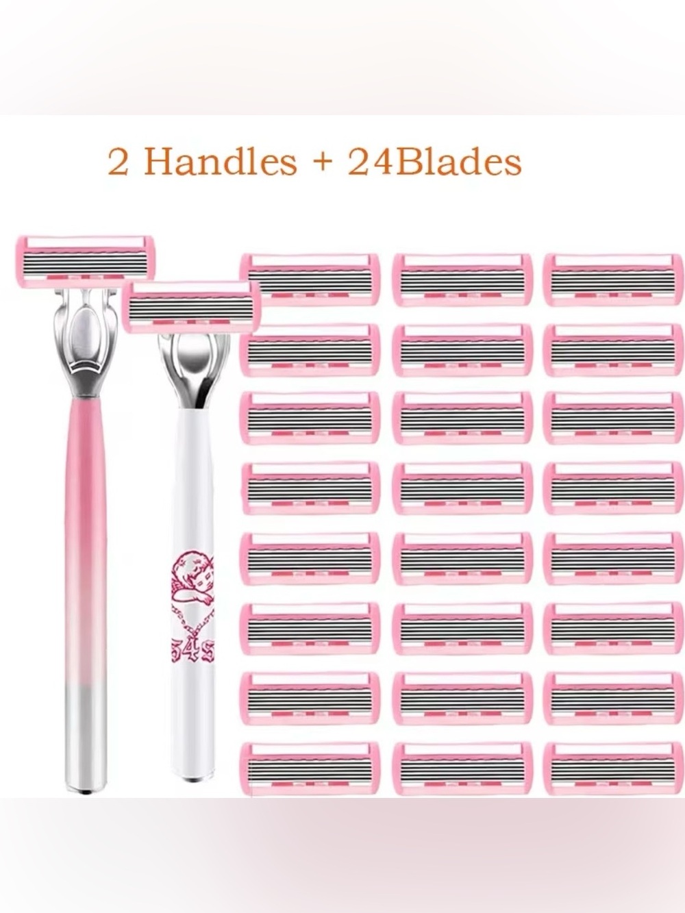 Pink and White Disposable Razor Heads + Handles Set